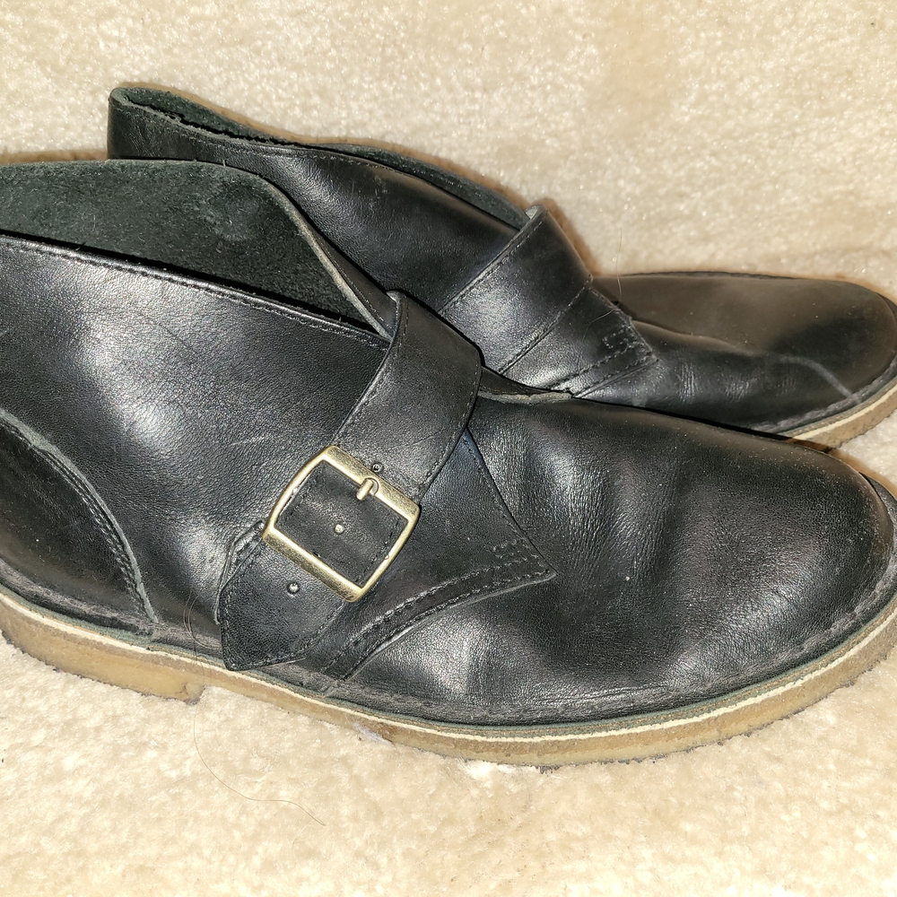 Clarks Black Leather Slip-On Loafers with Buckle